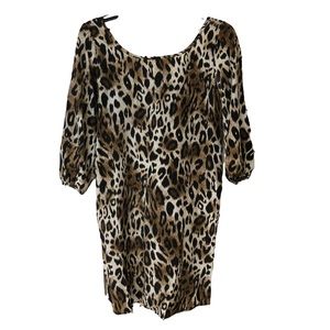 Leopard Print Midi Dress w/Cascading Bow on Back by Yetts of Los Angeles SZ S